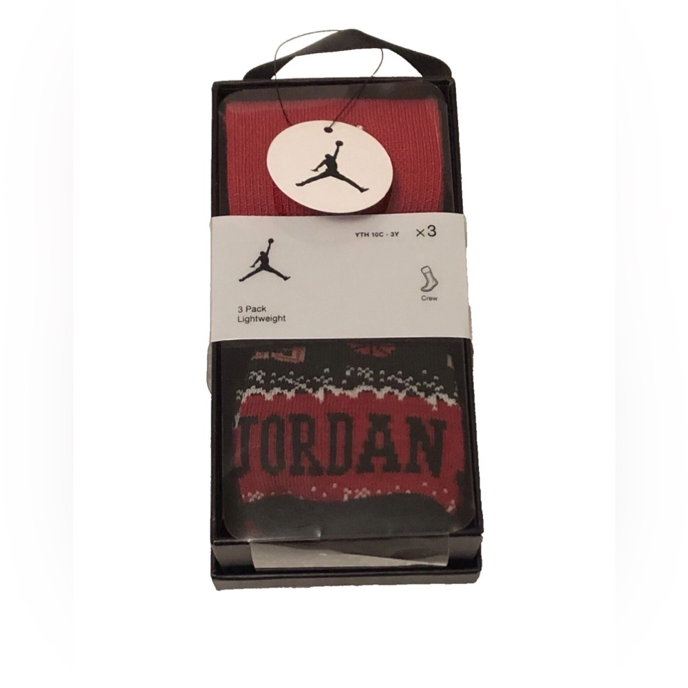 New Nike Air Jordan Boys 3-pack size XS Yth 10C-3Y Holiday Crew Socks Red Black